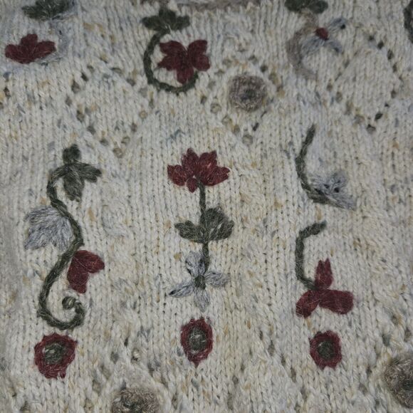 VTG Marsh Landing Sweater Womens Large Beige Red Floral Wool Angora Hand Knit - Picture 3 of 5